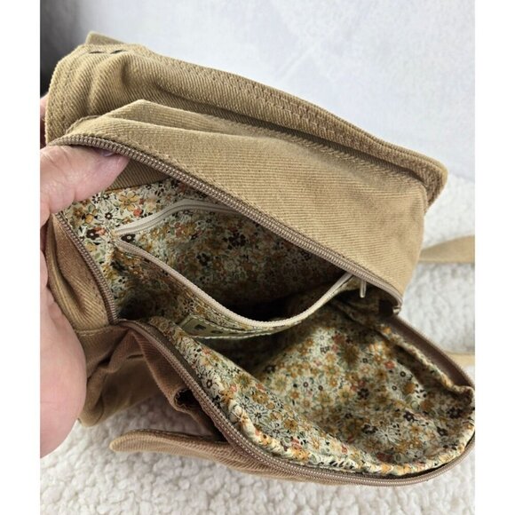 Vtg Fossil Khaki Corduroy Leather Trim Messenger Bag 8"x8" Safari Sac Crossbody - Picture 8 of 10